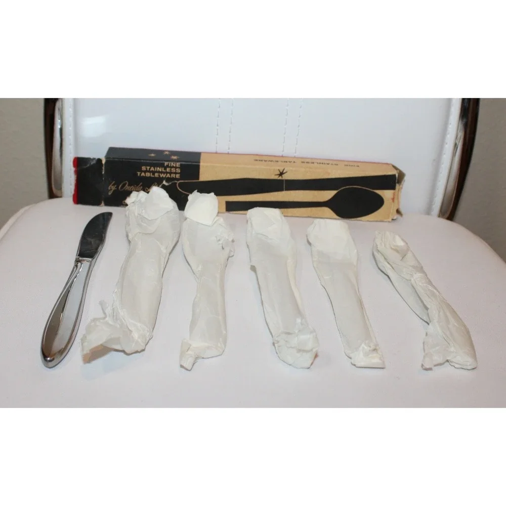 VTG Oneida Deluxe 6pc flatware place setting Taper Pattern 244 Stainless MCM NEW